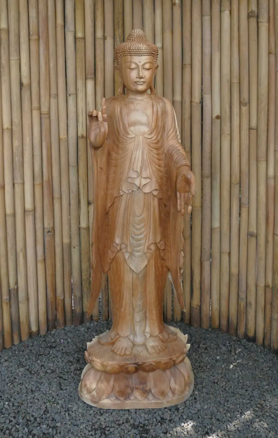  Product image 1 of the product “Standing buddha made from suar wood, 150cm Height ”